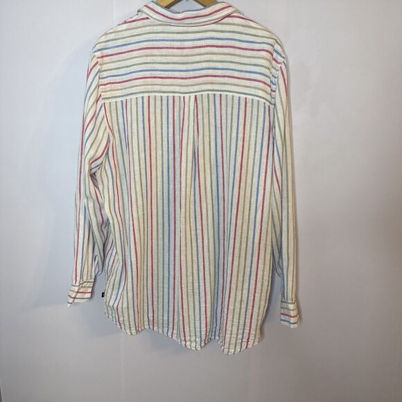 Gap Womens XL Button Up Long Sleeve Stripes Multicolor Linen Blend Coastal - Picture 8 of 9